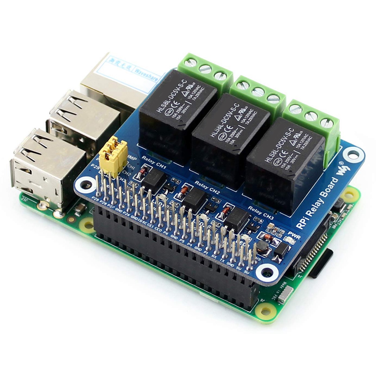 Raspberry Pi Zero - Waveshare 5V 3チャンネルリレーモジュール拡張ボードブレークアウトシールドHATキット RPI Raspberry Pi