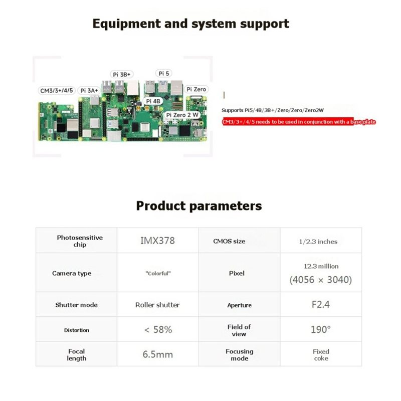 IMX378-190 12.3MP カメラ魚眼レンズ 190 - Raspberry Pi Zero のレビューと価格